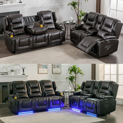 Brown 3-Seater Power Recliner Sofa with Cup Holders