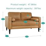 Tan Mid-Century Genuine Leather Loveseat Sofa Bed
