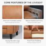 Tan Mid-Century Genuine Leather Loveseat Sofa Bed