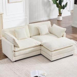 Modern L-Shaped Cloud Couch with Ottoman - Beige White