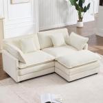Modern L-Shaped Cloud Couch with Ottoman - Beige White