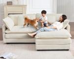 Modern L-Shaped Cloud Couch with Ottoman - Beige White