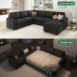 HONBAY U-Shaped Sleeper Sofa with Storage, Dark Grey