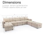 Beige Modular U-Shaped Sofa with Storage & USB
