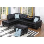 Black Faux Leather Sectional Sofa with Ottoman