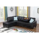 Black Faux Leather Sectional Sofa with Ottoman