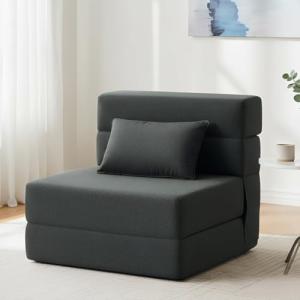 Folding Sofa Bed with Pillow – Dark Gray