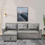 Reversible Gray Sleeper Sectional Sofa with Chaise