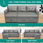 Reversible Gray Sleeper Sectional Sofa with Chaise