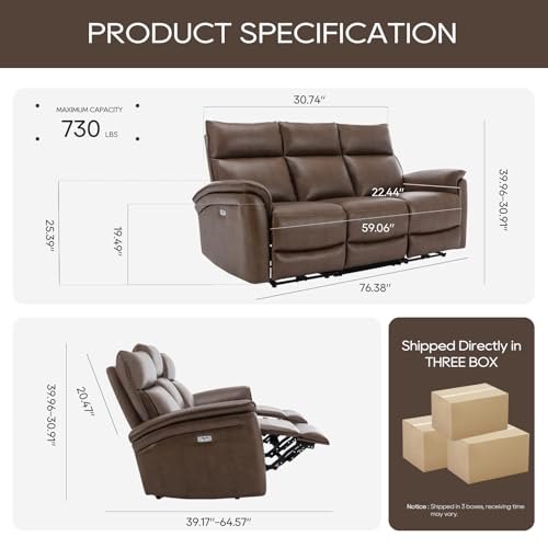 Modern Power Reclining Sofa with USB Ports