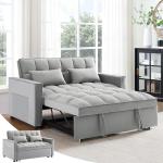 Convertible Velvet Sofa Bed with Pillows - Grey