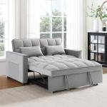 Convertible Velvet Sofa Bed with Pillows - Grey