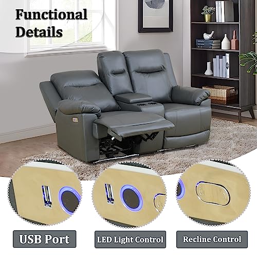 LED Power Recliner Sofa Set, Dark Grey