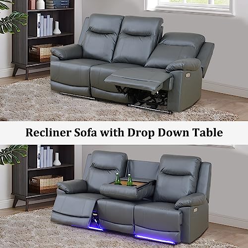 LED Power Recliner Sofa Set, Dark Grey