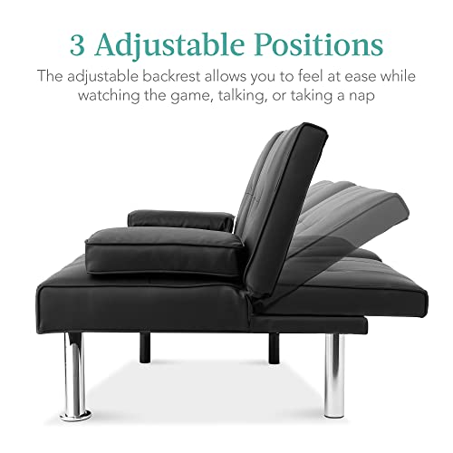 Modern Convertible Faux Leather Sofa Bed, Black