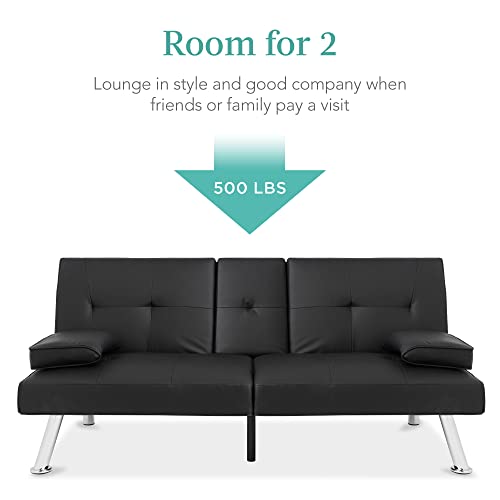 Modern Convertible Faux Leather Sofa Bed, Black
