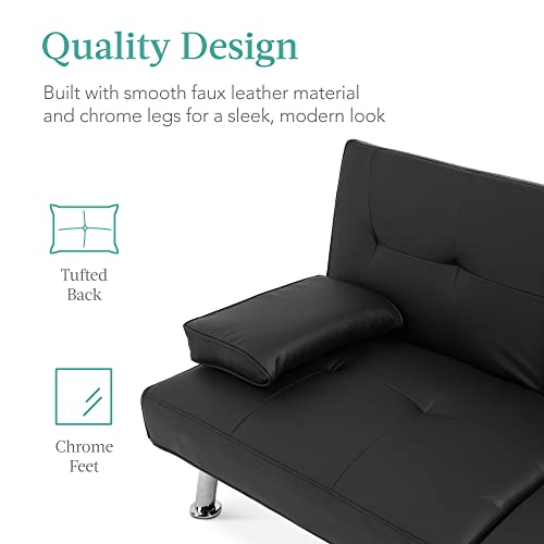 Modern Convertible Faux Leather Sofa Bed, Black
