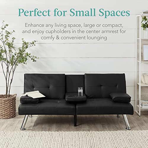 Modern Convertible Faux Leather Sofa Bed, Black