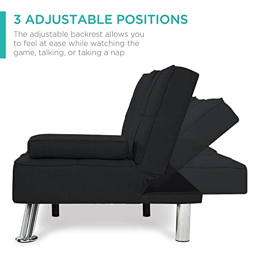 Modern Linen Convertible Futon Sofa Bed - Black