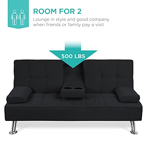 Modern Linen Convertible Futon Sofa Bed - Black