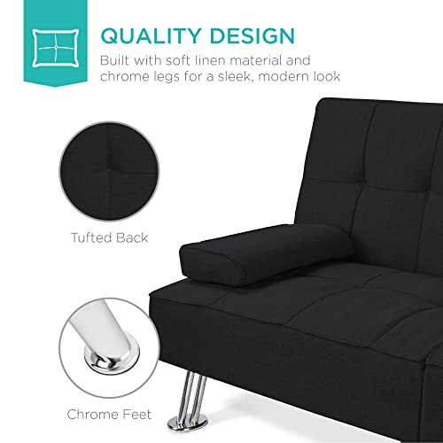 Modern Linen Convertible Futon Sofa Bed - Black