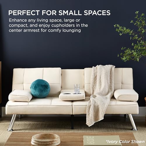Modern Linen Convertible Futon Sofa Bed - Black