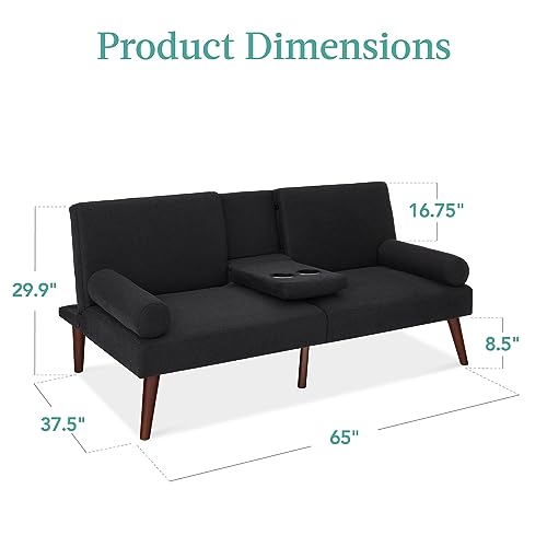 Versatile Fabric Upholstered Futon Sofa Bed - Black