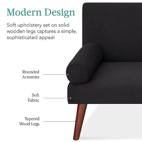 Versatile Fabric Upholstered Futon Sofa Bed - Black