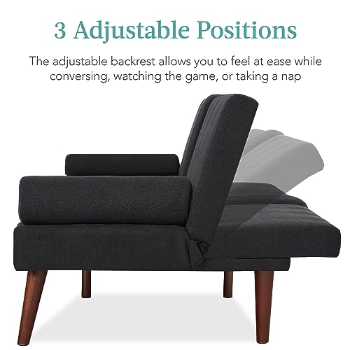 Versatile Fabric Upholstered Futon Sofa Bed - Black
