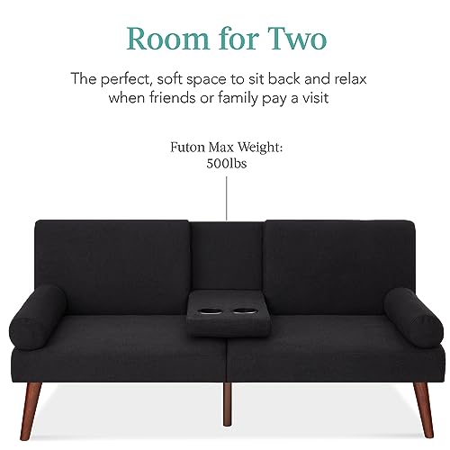 Versatile Fabric Upholstered Futon Sofa Bed - Black
