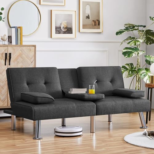 Modern Convertible Sofa Bed with Cup Holders