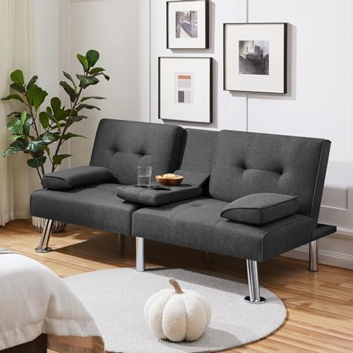Modern Convertible Sofa Bed with Cup Holders