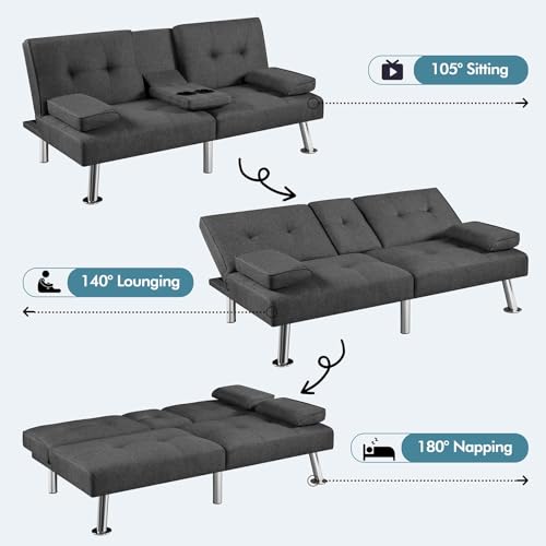 Modern Convertible Sofa Bed with Cup Holders