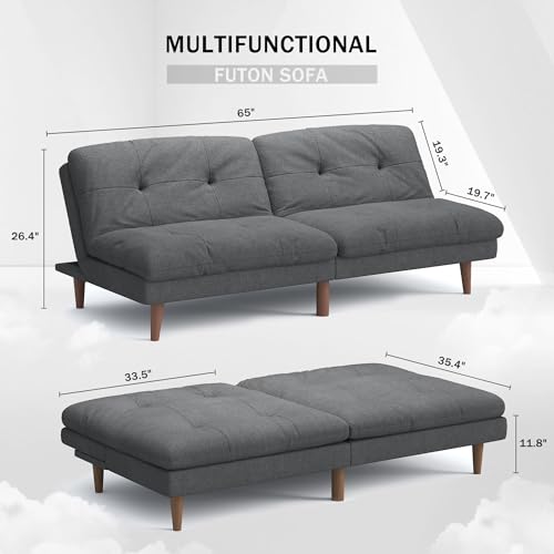 Gray Convertible Futon Sofa Bed for Small Spaces