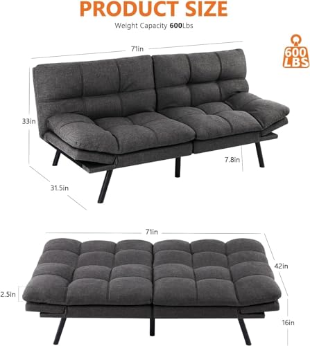 Grey Sweetcrispy Futon Sofa Bed Loveseat