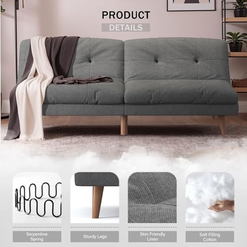 Gray Convertible Futon Sofa Bed for Small Spaces