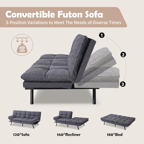 Gray Futon Sofa Bed for Small Spaces