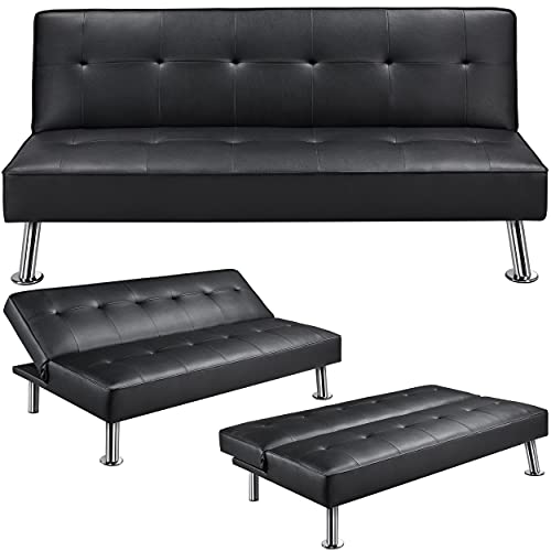 YAHEETECH Adjustable Faux Leather Sofa Bed