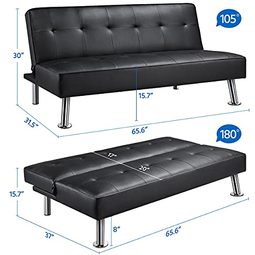 YAHEETECH Adjustable Faux Leather Sofa Bed