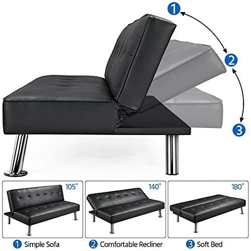 YAHEETECH Adjustable Faux Leather Sofa Bed