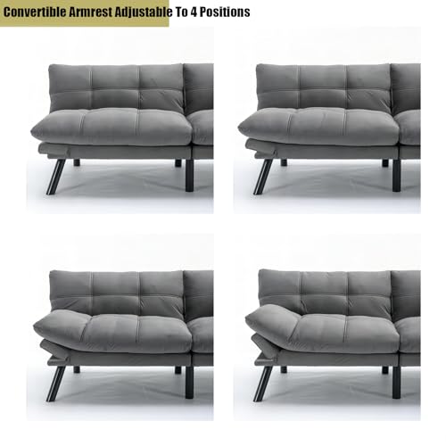 Light Grey Convertible Velvet Futon Sofa Bed