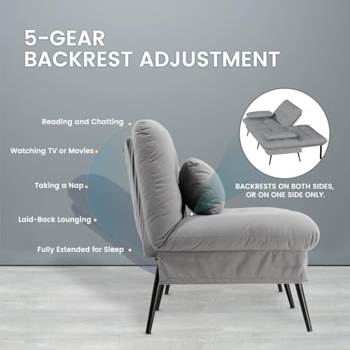 Grey Convertible Futon Sofa Bed with Adjustable Backrest