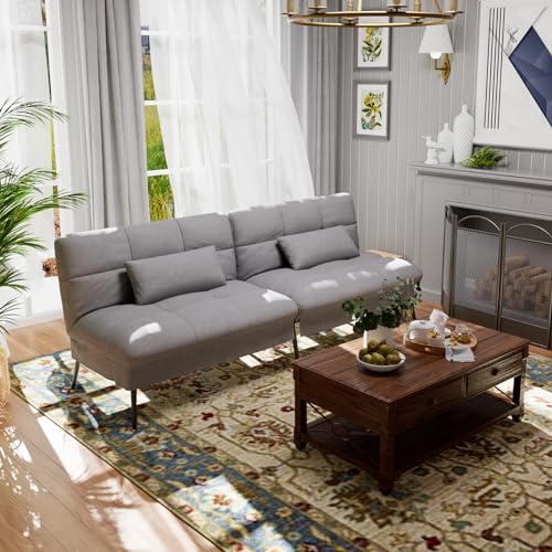 Grey Convertible Futon Sofa Bed with Adjustable Backrest