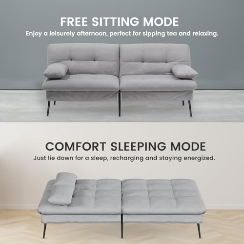 Grey Convertible Futon Sofa Bed with Adjustable Backrest