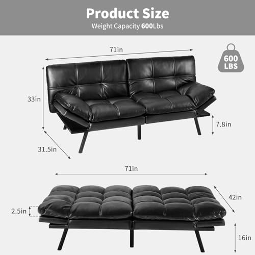 OLIXIS Black Faux Leather Convertible Sofa Bed