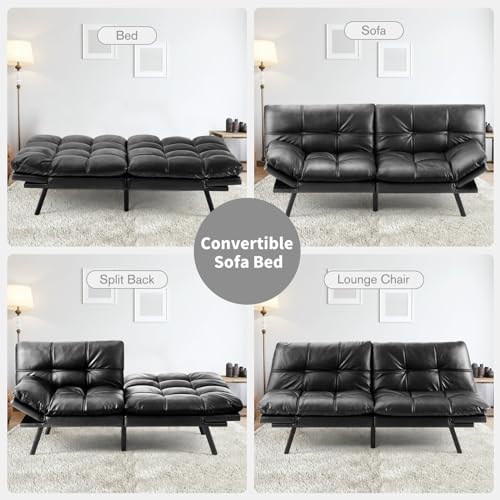 OLIXIS Black Faux Leather Convertible Sofa Bed