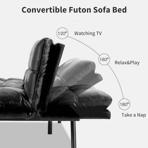 OLIXIS Black Faux Leather Convertible Sofa Bed