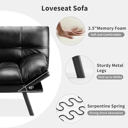 OLIXIS Black Faux Leather Convertible Sofa Bed
