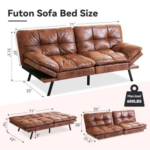 Modern Convertible Futon Sofa Bed in Medium Brown