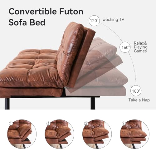 Modern Convertible Futon Sofa Bed in Medium Brown